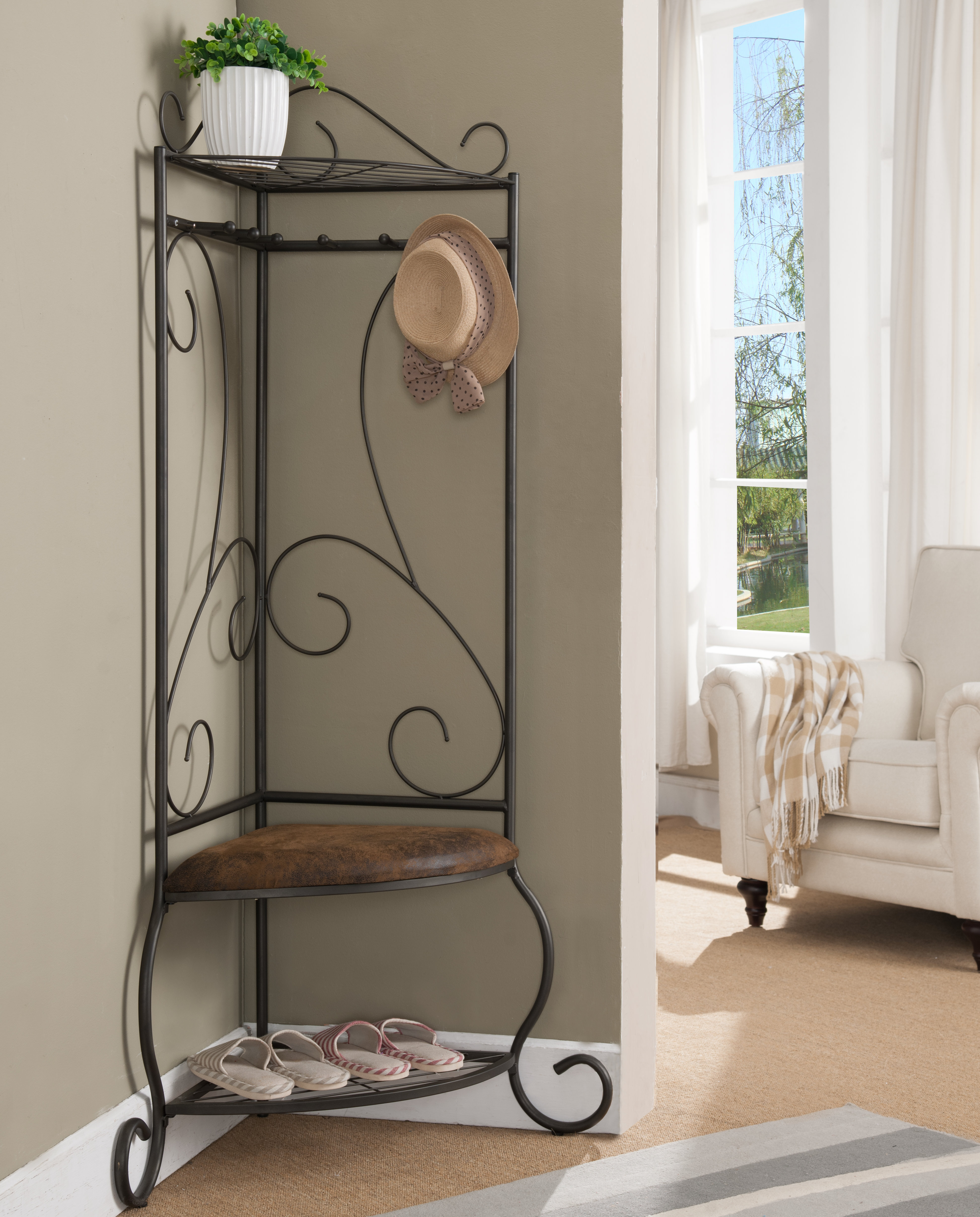 InRoom Designs Corner Entryway Hallway Storage Bench With Coat Rack Reviews Wayfair